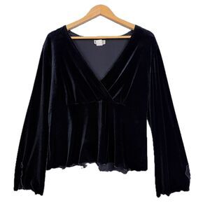 Vintage Robbie Bee Black Velvet Bell Sleeve Wrap Top XL Emo Goth Whimsygoth Y2K